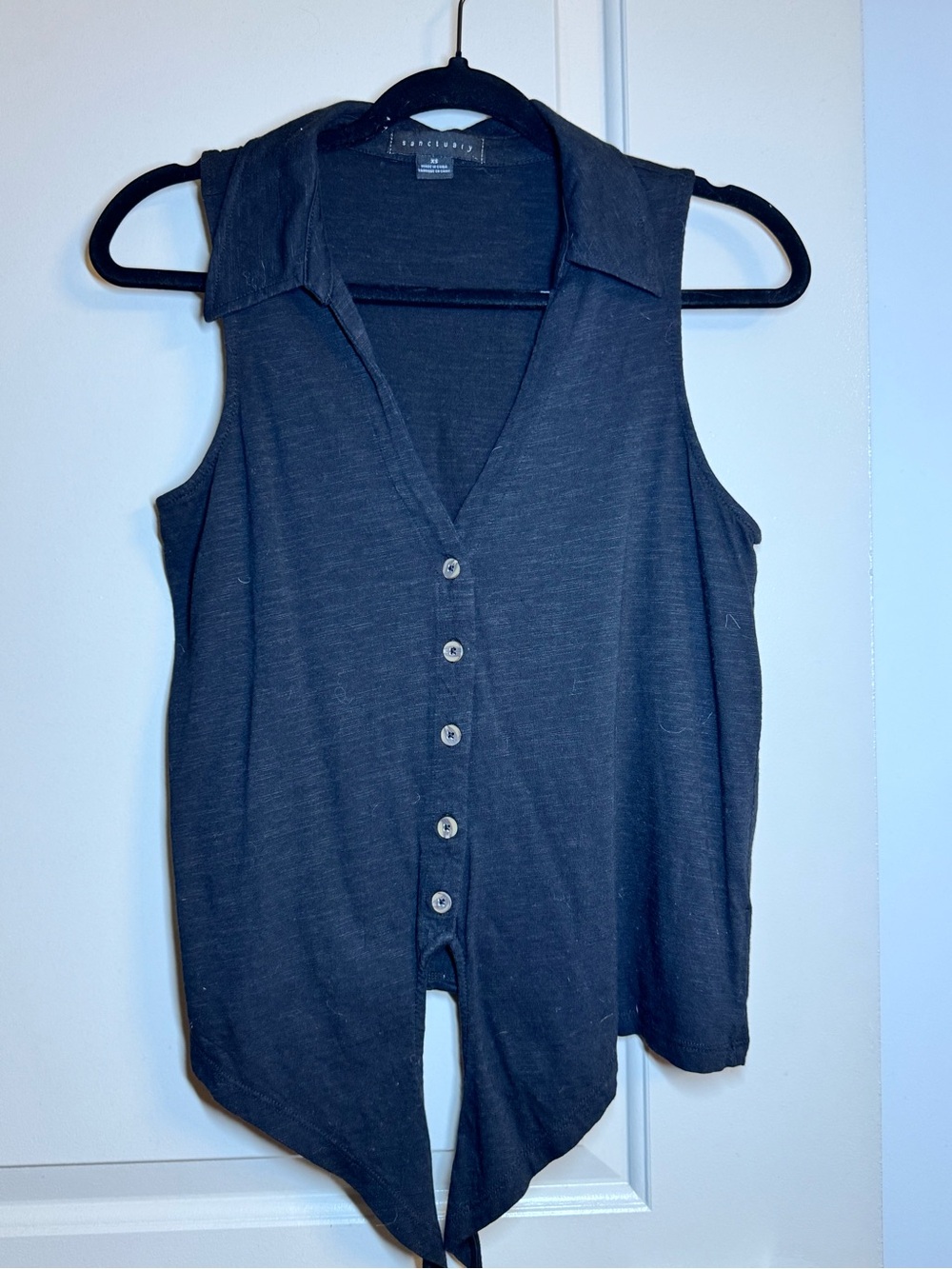 Sanctuary Sleeveless Button-Front Collared Top - Black